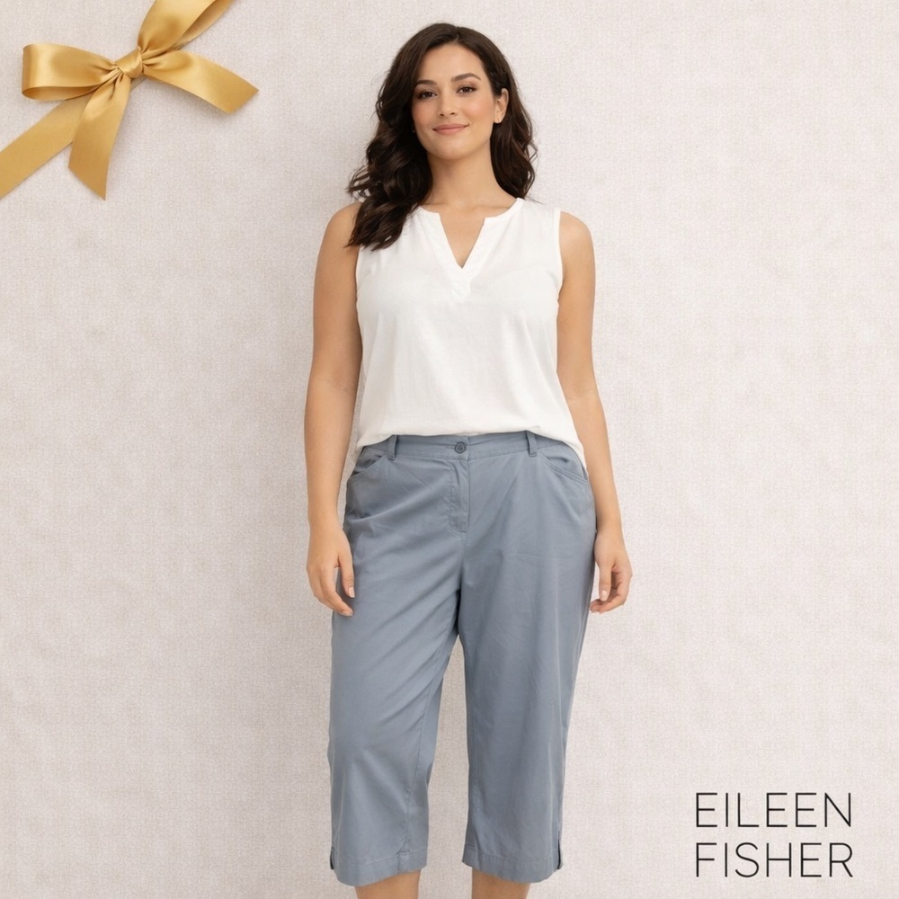 Eileen Fisher Woman Dusty Blue Grey Cropped Pants 1X